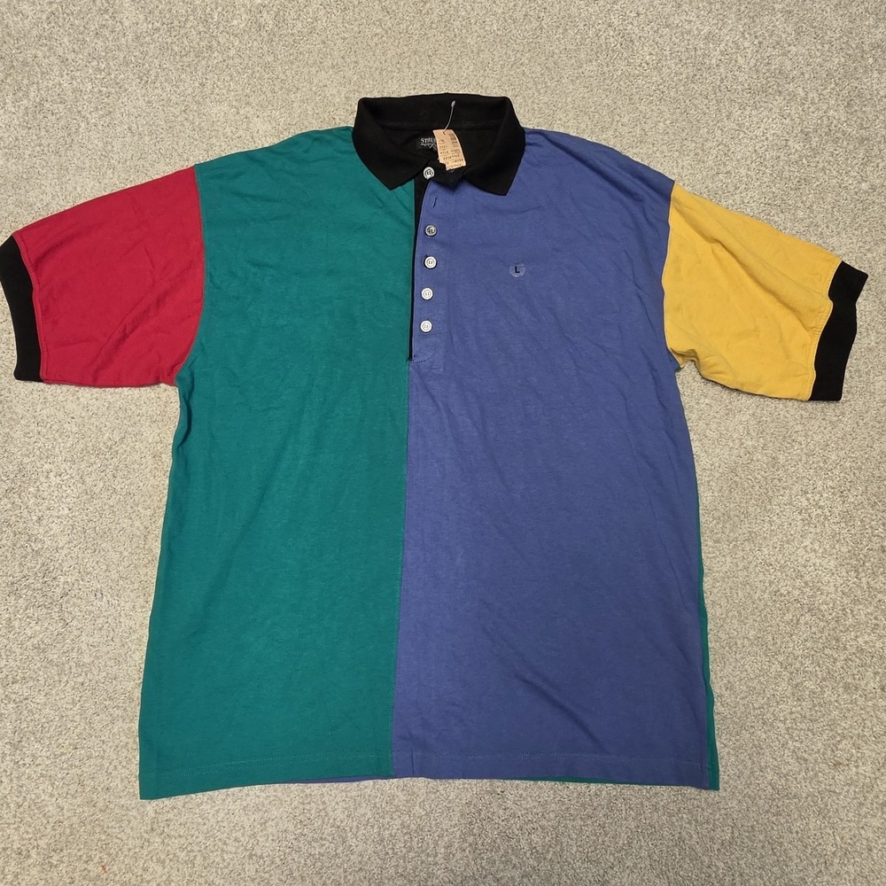 Structure Colorblock Polo Shirt Mens L Multicolor VTG 90s Short Sleeve Deadstock